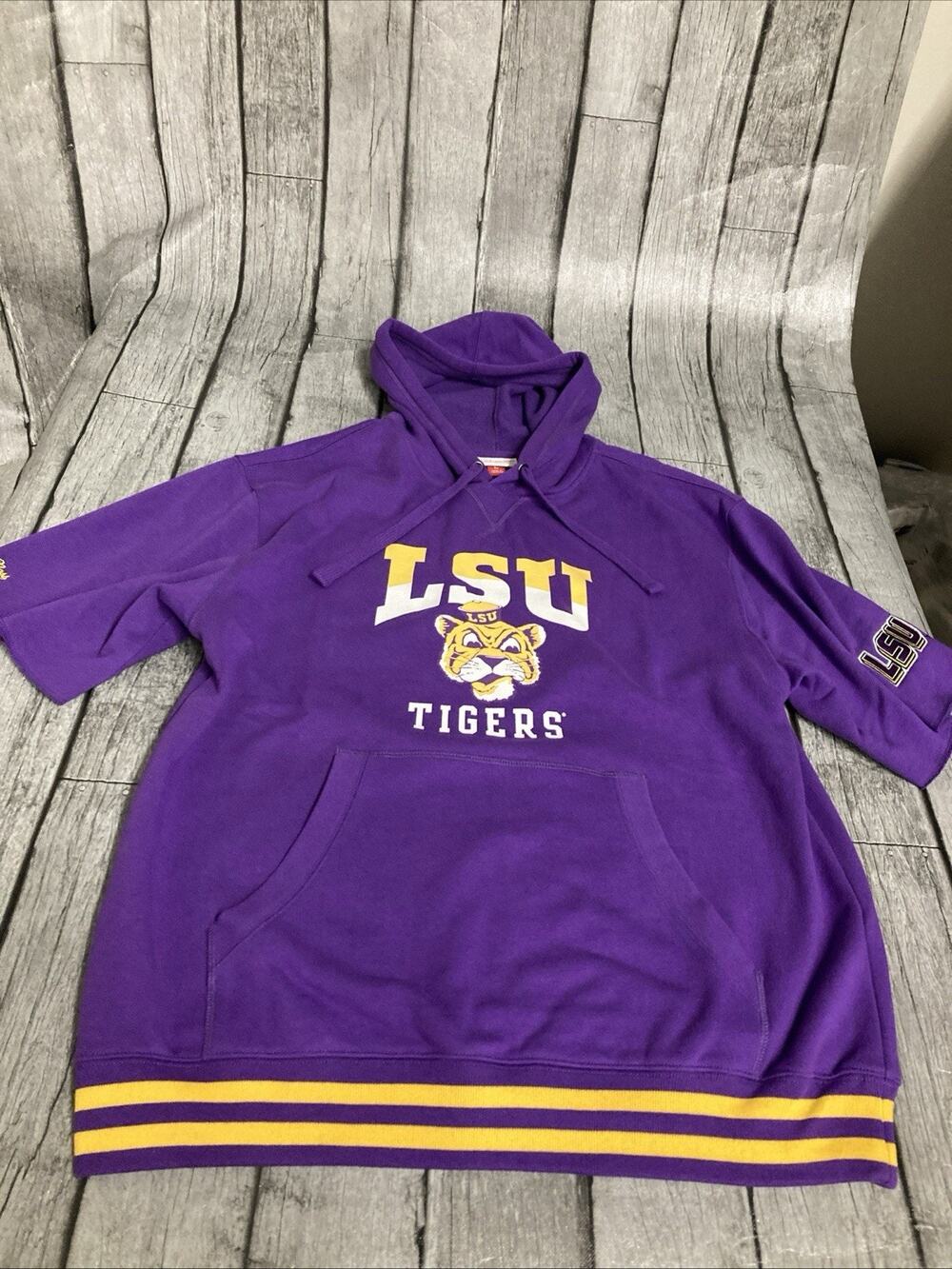 NWT Men’s Mitchell & Ness LSU Tigers SS Pre-game Hoodie Large Purple Retro